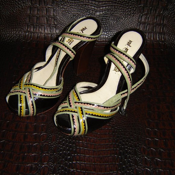 L.A.M.B Multicolor Peep Toe Chunky Platform Sz 7.5 - Picture 3 of 6